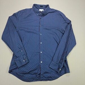 Calvin Klein Blue Geometric Print Slum Fit Button Down‎ Long Sleeve Men Size L